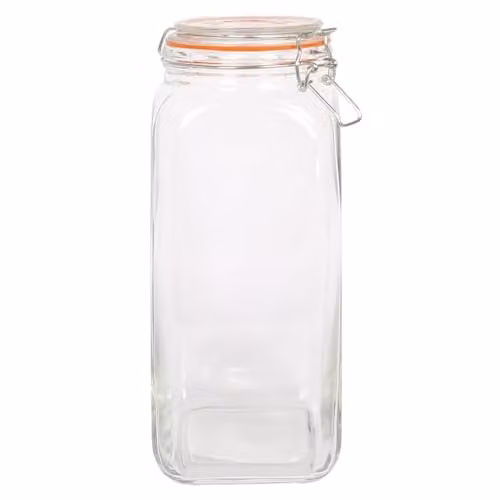 Argon Tableware 2L Square Glass Jar with Clip-Top Lid in Transparent