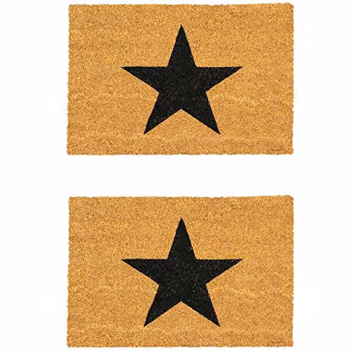 Nicola Spring Non-Slip Coir Door Mats, Black Star, Pack of 2, W: 90 cm, D: 60 cm – 1