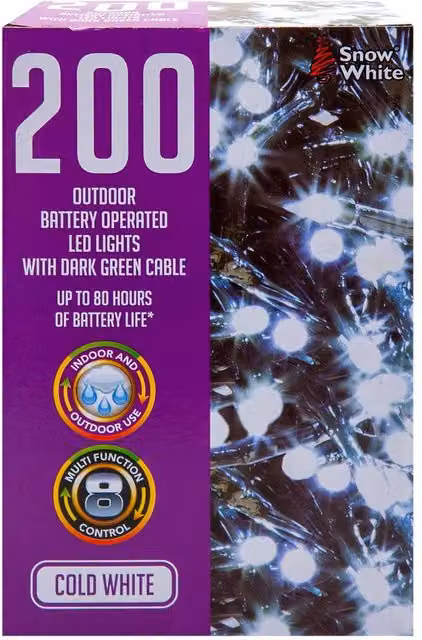 VFM e-Store Christmas Cold White String Lights with 200 Bulbs and 12m Length plus 50cm Lead – 1
