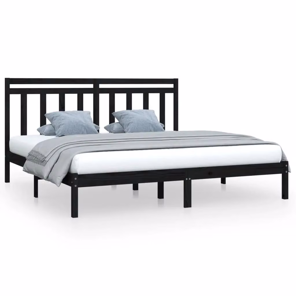 Berkfield Home Black Solid Pine Wood Bed Frame W/D/H: 200 x 200 cm – 2