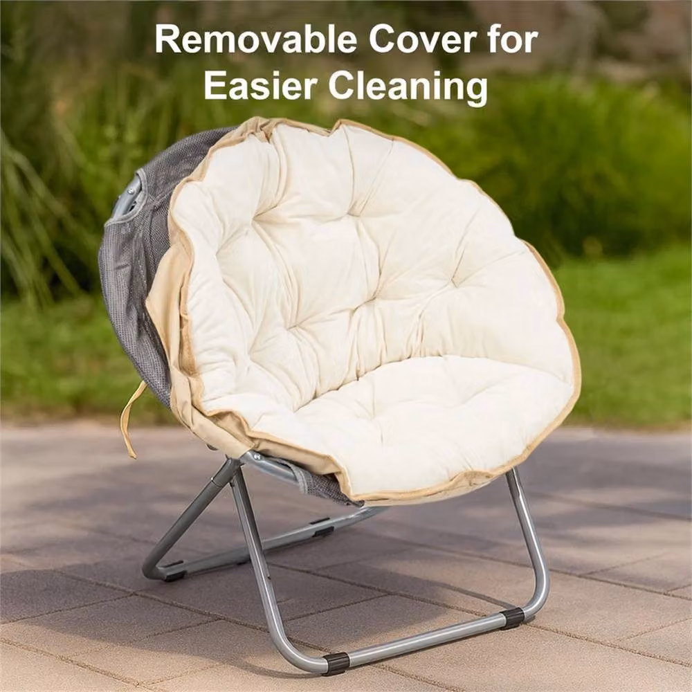 EONLION White Folding Round Bowl Chair with Metal Frame and Fabric Seat – 3