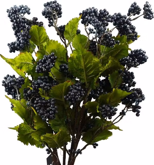 Artificial Grape Leaf Foliage Sprays with Berries in Green and Blue