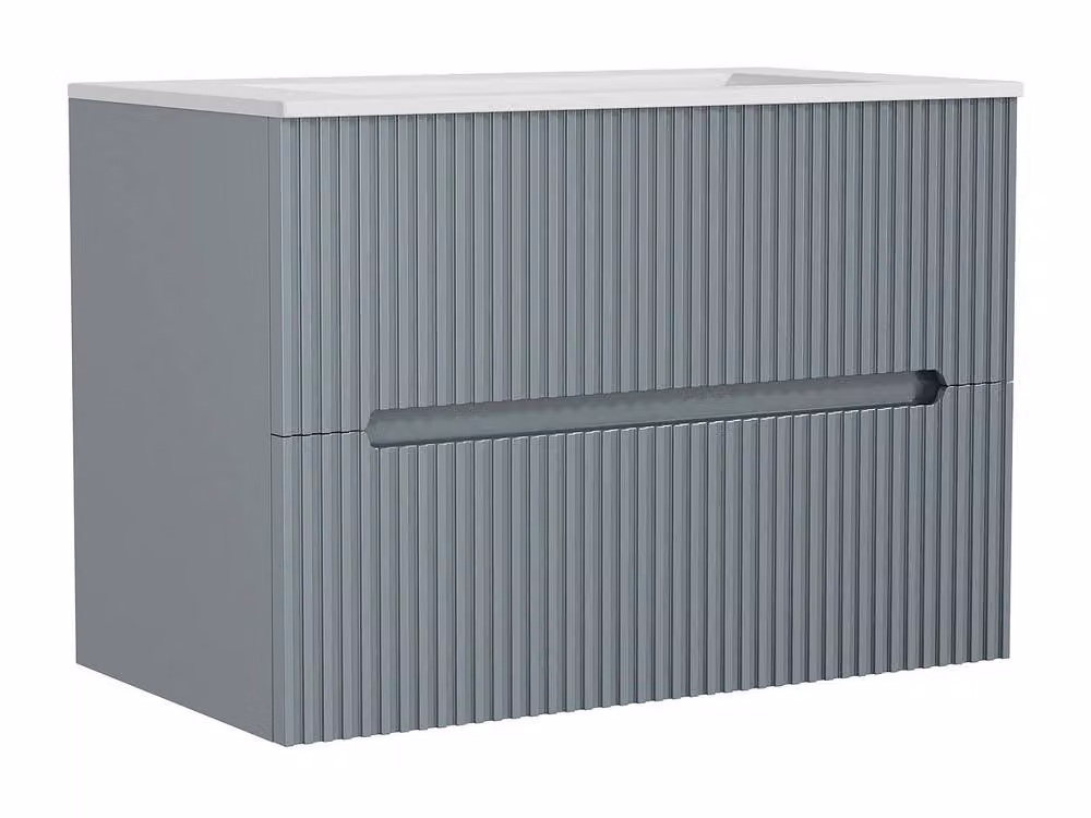 Vente-unique Wall-Hung Bathroom Vanity Unit With Inset Basin, Sky Blue Ribbed, W: 80 cm, D: 45.5 cm, H: 55 cm – 2