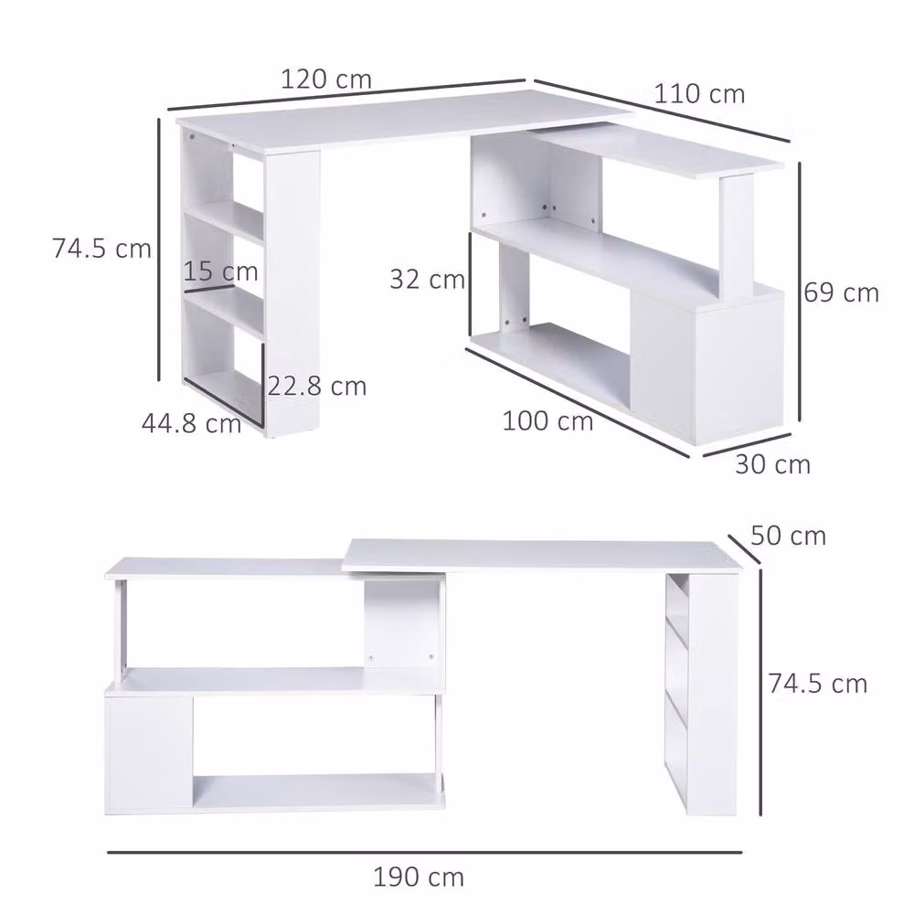 STILVORA L Shaped Corner Desk with Rotating Top, White – 3