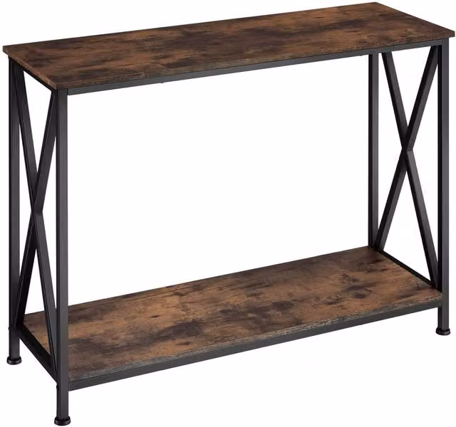 tectake Tacoma Console Table with 2 Shelves and Side X-Braces in Dark Brown – 1