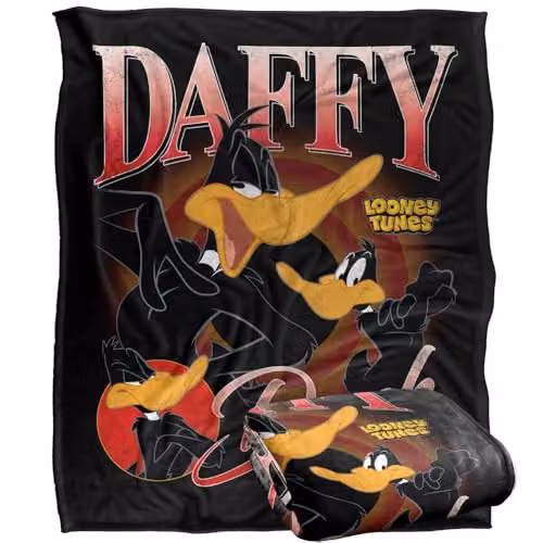 LOGOVISION Looney Tunes Daffy Duck Super Soft Silky Touch Fleece Throw Blanket, Multicolour, W: 152 cm, D: 127 cm