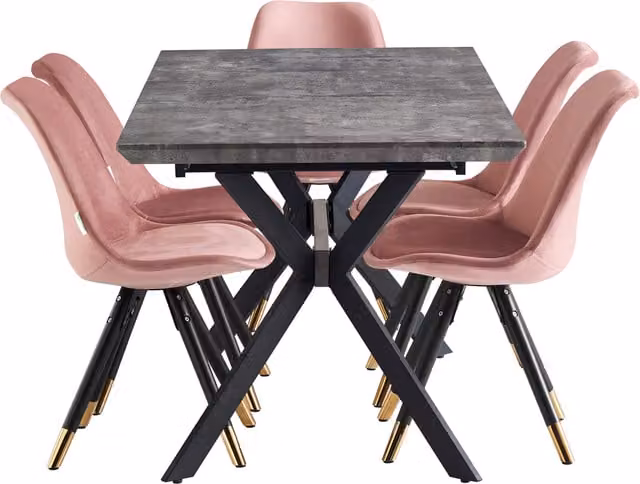 Life Interiors Sofia Blaze LUX Extendable Dining Set with 6 Pink Faux Leather Chairs and Gold Metal Accents