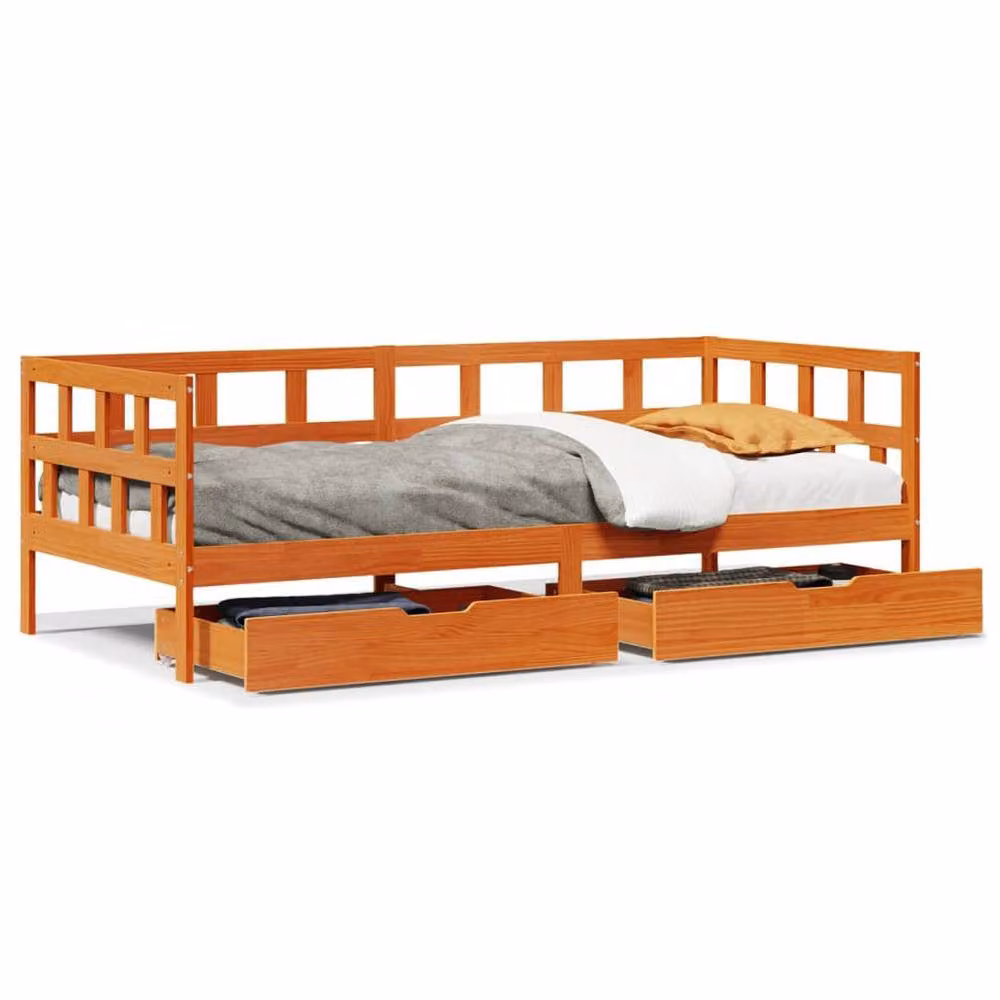 Berkfield Home Solid Wood Daybed with Drawers in Wax Brown, W/D/H: 90 x 200 cm – 2