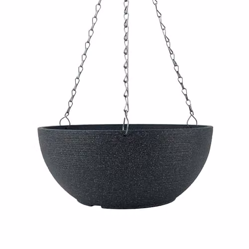 Garden Gear Dark Grey Stone Effect Hanging Basket Planter with Metal Chain, 35cm Diameter