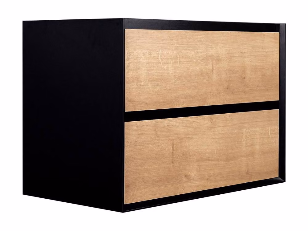 LANNICK LANNICK Wall-Mounted Vanity Unit in Natural and Black, W: 80 cm, D: 45.6 cm, H: 55 cm – 3