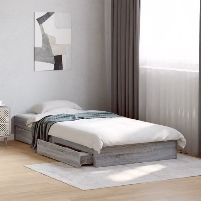 Berkfield Home Modern Bed Frame with Drawers in Grey Sonoma, W/D/H: 90 x 200 cm – 1