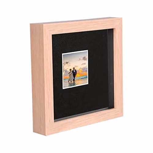 Nicola Spring Square 3D Box Wooden Photo Frame, Brown with Black Mount, Hanging or Standing – 1