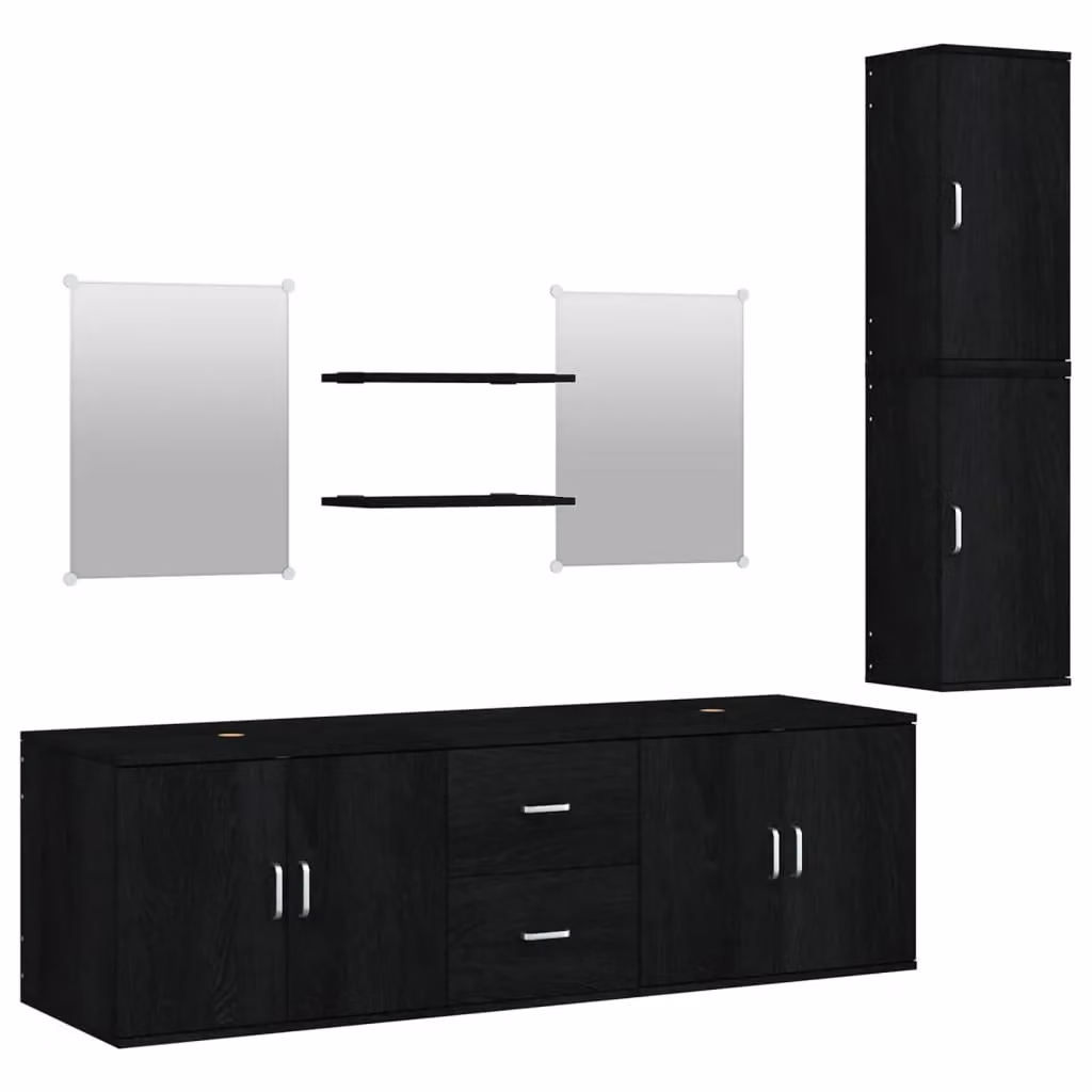 Berkfield Home 7 Piece Black Modern Bathroom Furniture Set with Vanity Unit and MDF Construction – 2
