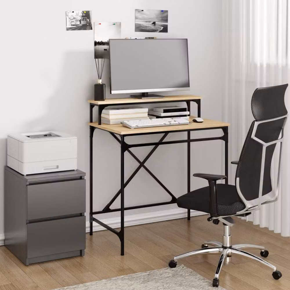 Berkfield Home Computer Desk in Sonoma Oak, W/D/H: 80 x 50 x 90 cm – 2