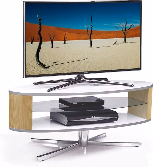 MDA Designs Orbit TV Cabinet with Elliptic Sides in White Oak, W/D/H: 110 x 38 x 41 cm