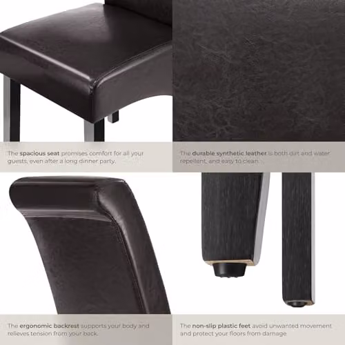 tectake Set of 4 Modern Dining Chairs with Synthetic Leather Covers and Lacquered Wood Legs in Brown – 7