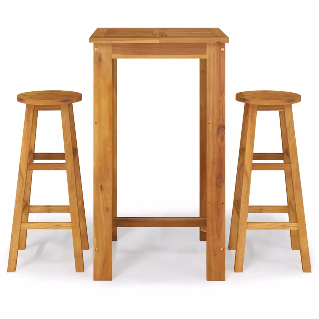 Berkfield Home 3 Piece Garden Bar Set in Brown Oiled Solid Acacia Wood – 2