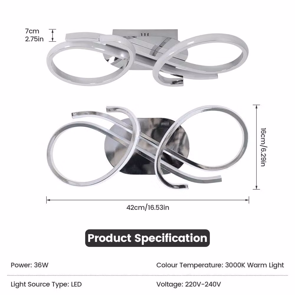 COMELY Modern LED Ceiling Light, 36W Ring Design in Silver with 3000K Warm White – 3