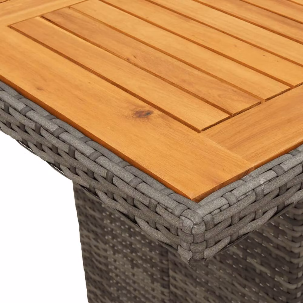 Berkfield Home Grey Poly Rattan Extendable Garden Table with Acacia Wood Top W/D/H: 190 x 80 x 74 cm – 4