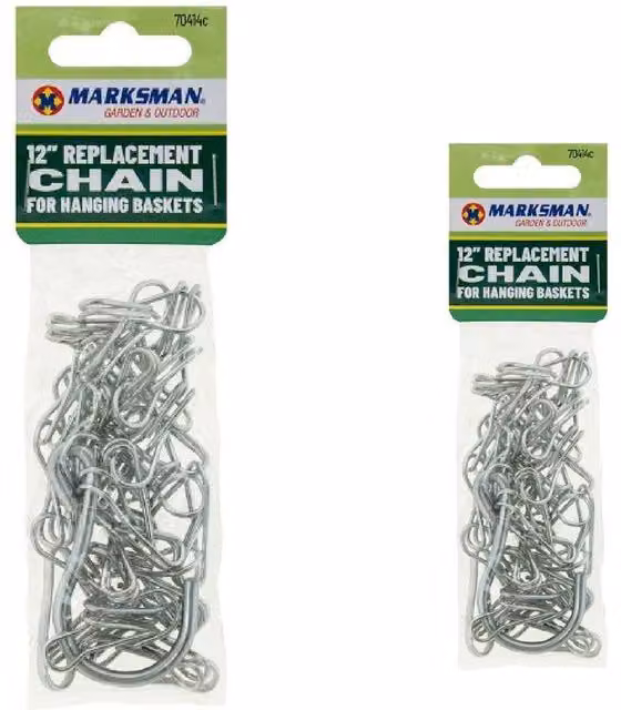 BARGAINS-GALORE 2 Pack of Galvanised Steel Hanging Chain Hook Replacements for Baskets in Metallic Silver, Length: 30.48 cm