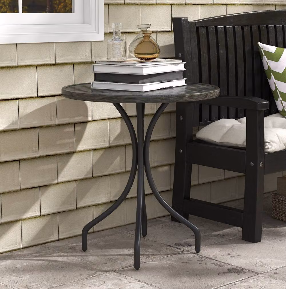 STILVORA Round Garden Table with Slatted Top in Grey, Diameter: 66 cm – 2