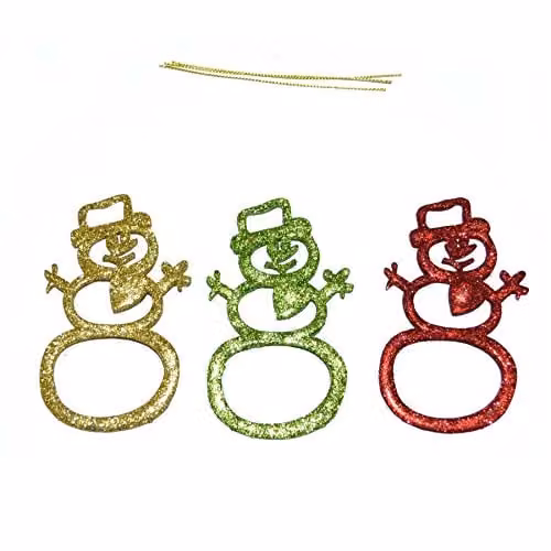 Shatchi 3-Piece Glitter Snowman Hanging Christmas Tree Ornaments in Red, Green, Gold and Multicolour