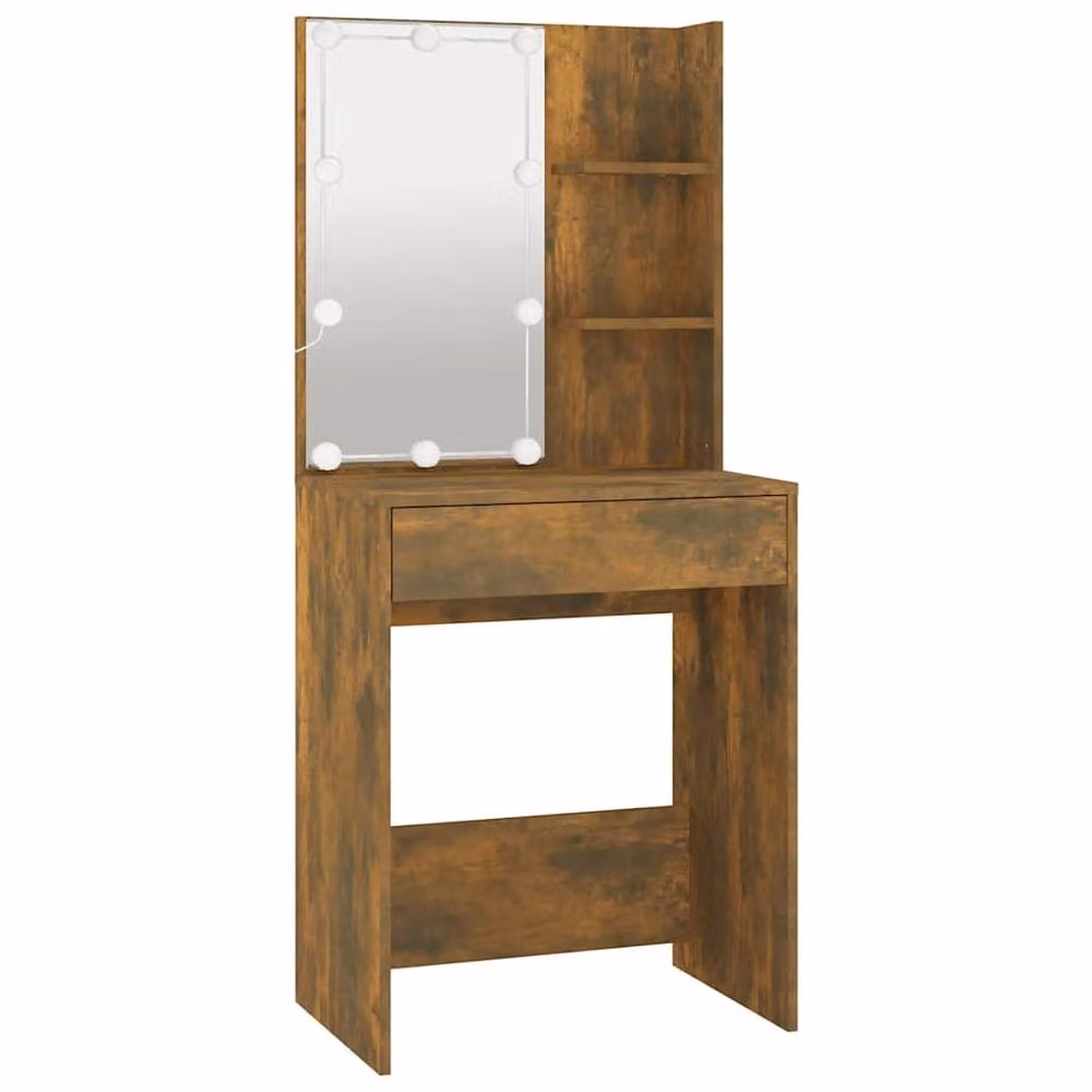 Berkfield Home Hollywood LED Dressing Table in Smoked Oak Brown, W/D/H: 60 x 40 x 140 cm – 3