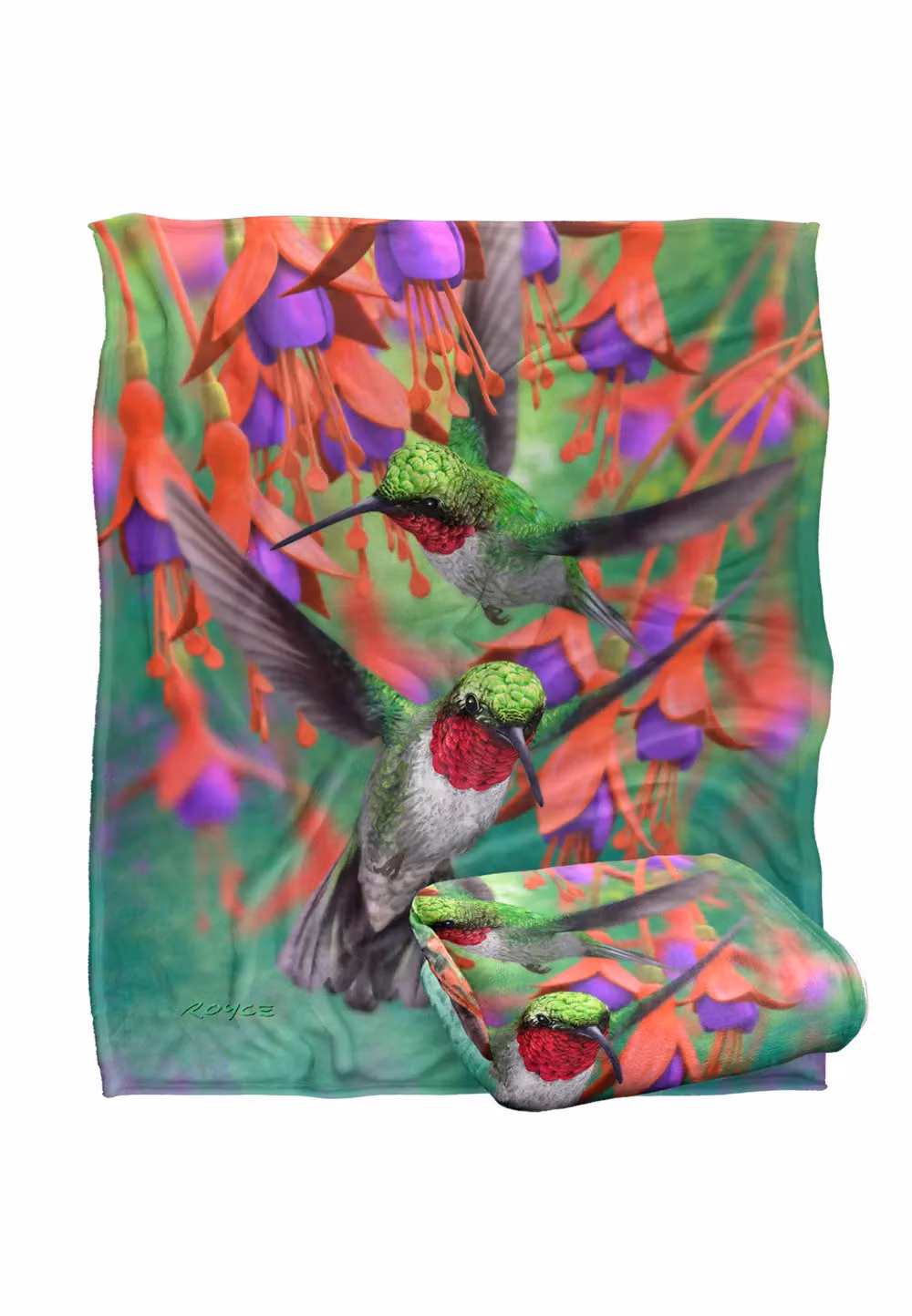 JQ Licensing Royce Mcclure Hummingbirds and Flowers Silky Touch Super Soft Throw Blanket, White, W/D/H: 152 x 127 cm – 2