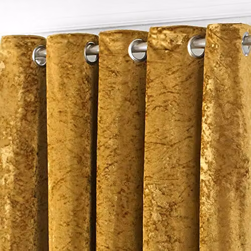 Riva Paoletti Verona Yellow Velvet Look Eyelet Curtains (Pair) Width: 168 cm, Height: 229 cm – 2
