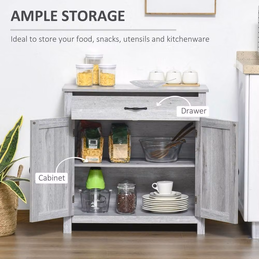 Havendro Farmhouse Barn Door Sideboard Accent Buffet Cabinet in Grey Wood – 2