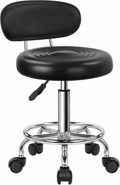 KKTONER Stylish Rolling Stool with Low Back and Height Adjustable Footrest in Black – 1