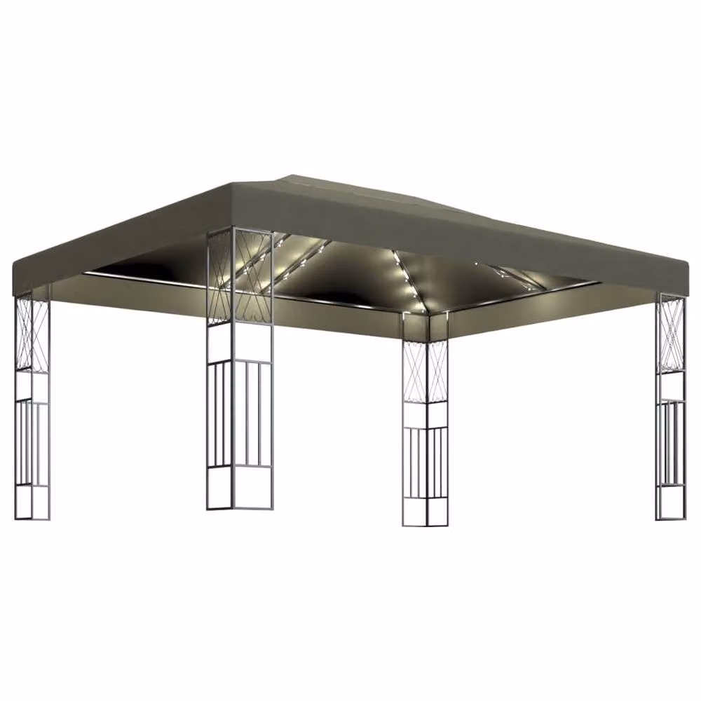 Berkfield Home Gazebo with LED String Lights, Beige Polyester Fabric, W: 4.0 m, D: 3.0 m, H: 3.0 m – 2