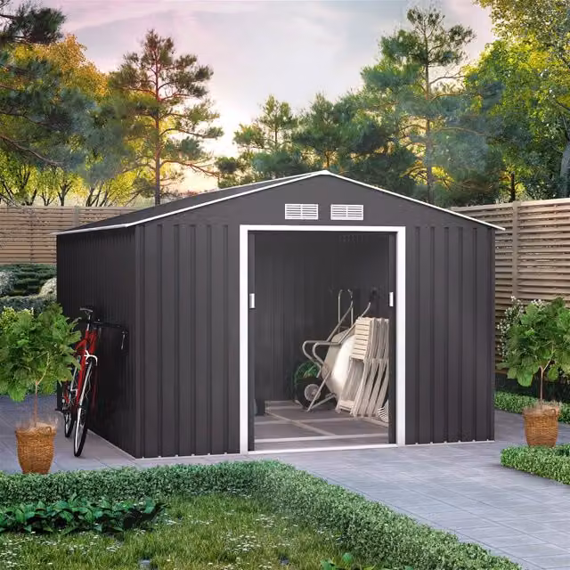 BillyOh Ranger Apex Metal Shed with Foundation Kit in Grey/Anthracite, W: 309 cm, D: 202 cm