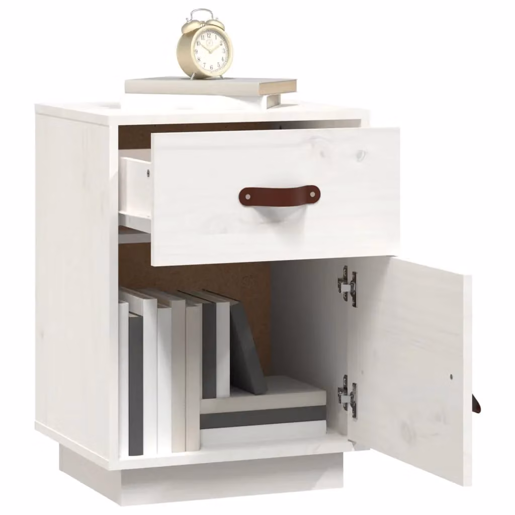 Berkfield Home White Solid Wood Pine Bedside Cabinet, W: 40 cm, D: 34 cm, H: 55 cm – 2
