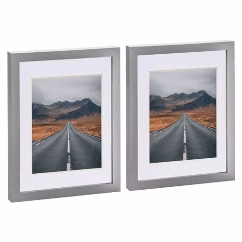 Nicola Spring Pack of 2 Grey Rectangular Photo Frames with White Mounts for Landscape or Portrait Display – 1