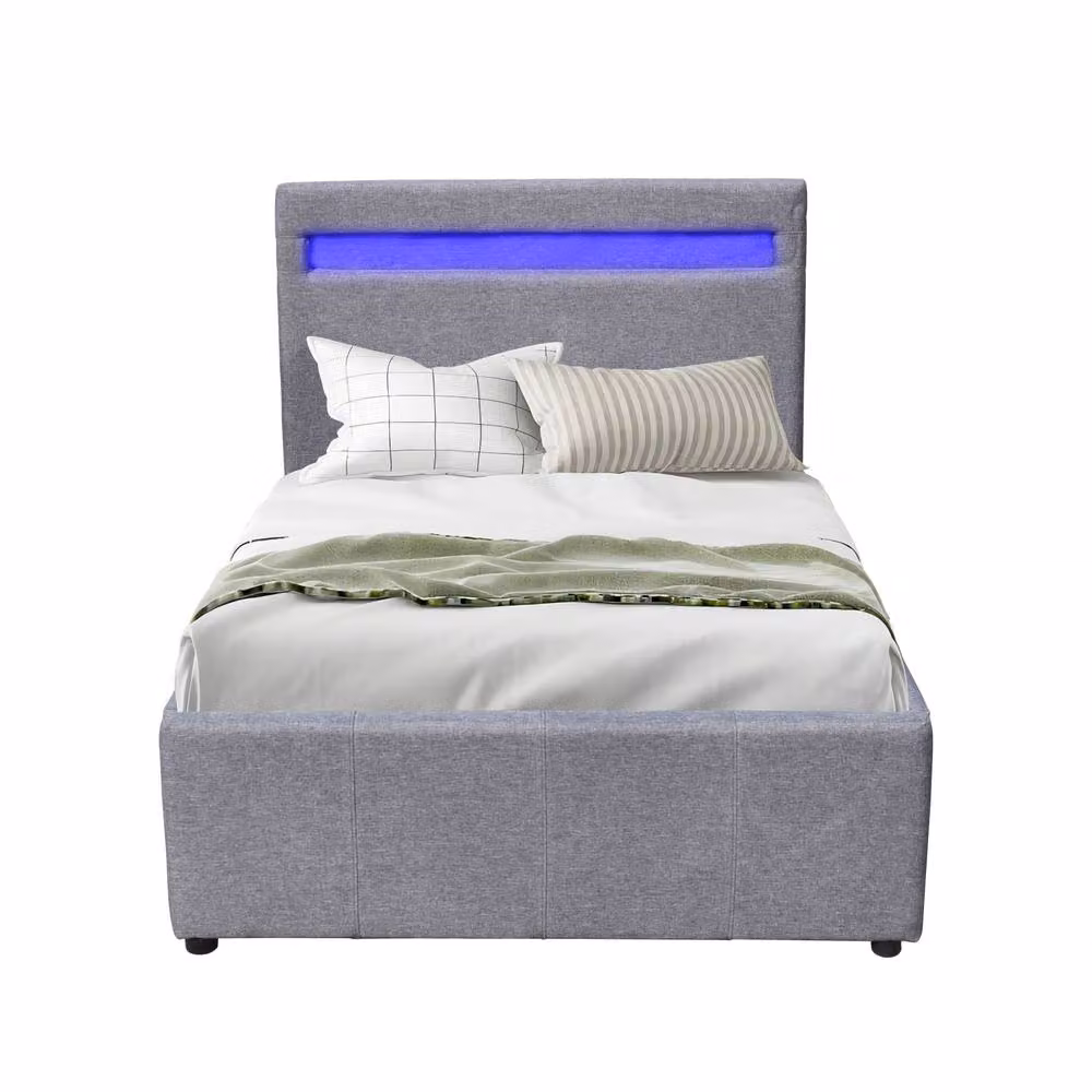 Comfy Living Ltd Modern Fabric Upholstered Gas Lift Ottoman Bed Frame with LED Under-Bed Lighting in Grey, Size: Single (90 x 200 cm) – 2