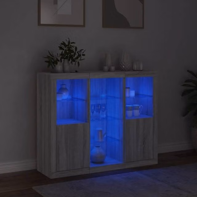 Berkfield Home 3-Piece Sideboard Set with Integrated LED Lighting in Grey Sonoma Engineered Wood