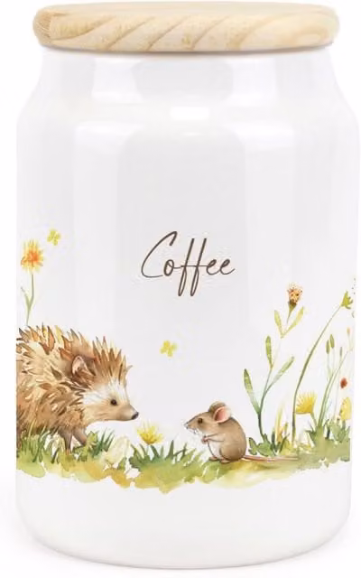 Purely Home Hedgehog & Mouse Ceramic Coffee Storage Canister, White