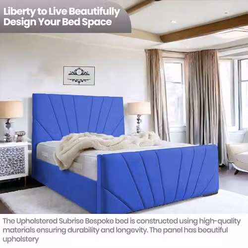 Living Comfort Bedz Sunrise Bed in Blue Plush Velvet with Black Board Base, 5ft King Size – 5
