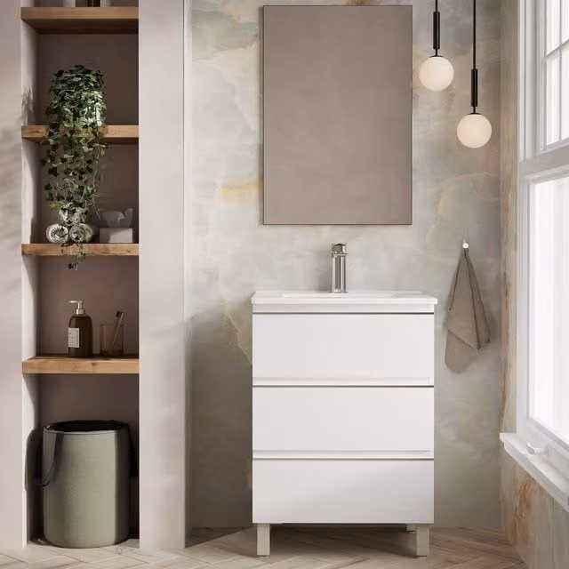 Banyetti Vatilla 600mm Floorstanding Vanity Unit with Athena Basin, Gloss White