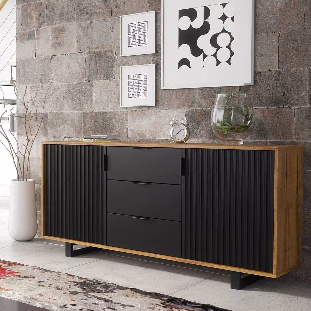 FORGEVIO Modern Black Wood Sideboard TV Unit with Media Compartments – 3
