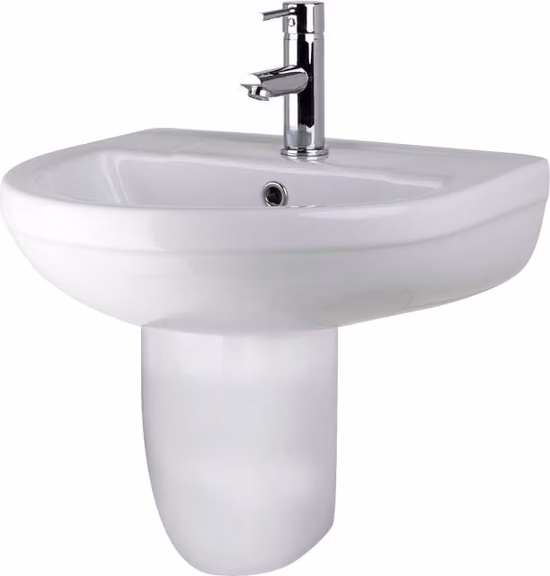 Balterley Round 1 Tap Hole Basin with Semi Pedestal, White, Width: 500 mm – 1