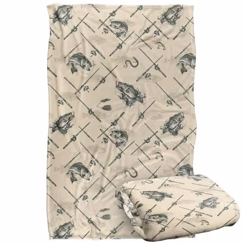 JQ Licensing Action Bass Fishing Pattern Super Soft Fleece Throw Blanket, Multicolour, W/D/H: 91 x 147 cm – 1