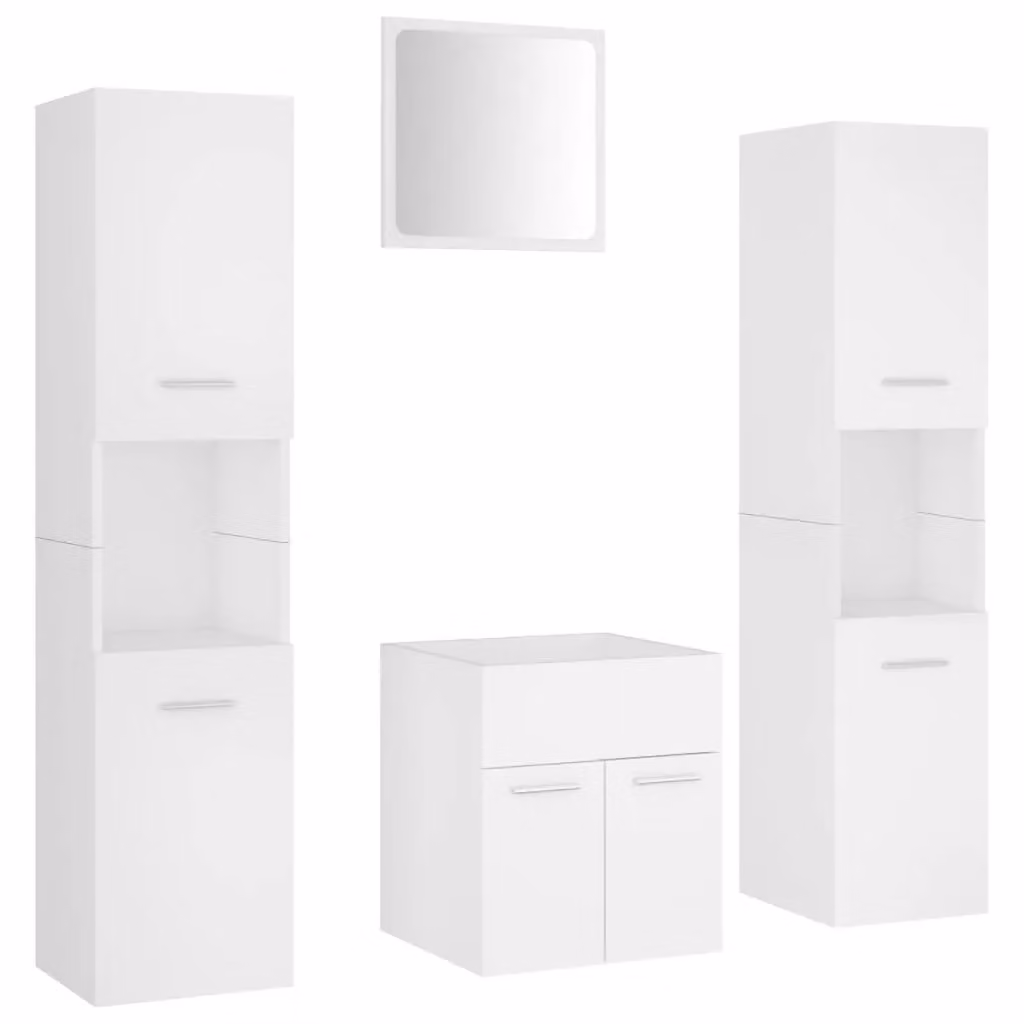 Berkfield Home Modern White Bathroom Furniture Set with Vanity Unit, Tall Cabinet and Mirror Cabinet – 2