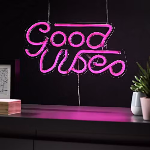 Menkind RED5 Good Vibes Pink LED USB-Powered Acrylic Wall Hanging Neon Effect Mood Light – 2