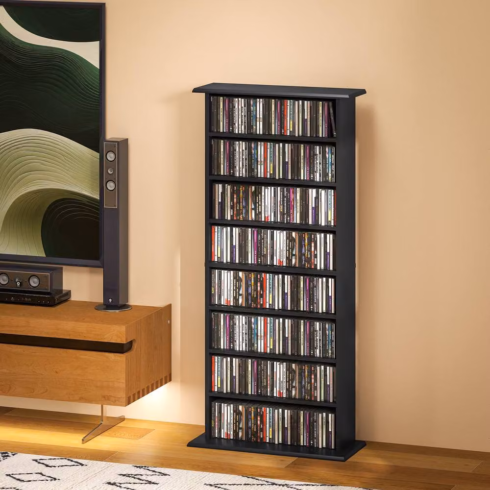 STILVORA Black CD Storage Tower with Adjustable Shelves and Back Panel – 2