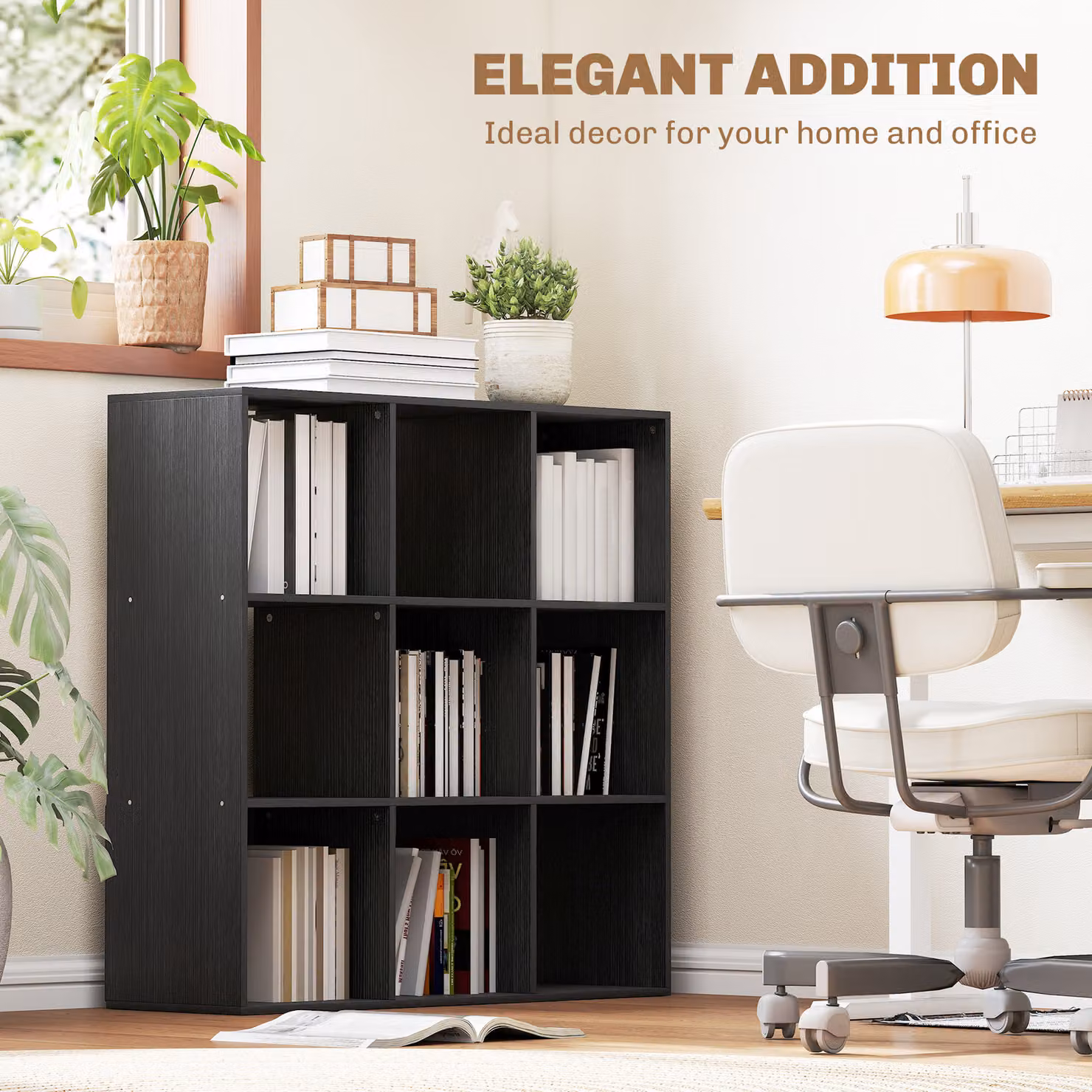 HOMCOM Nine-Cube Freestanding Storage Shelf in Black Matt MDF – 6