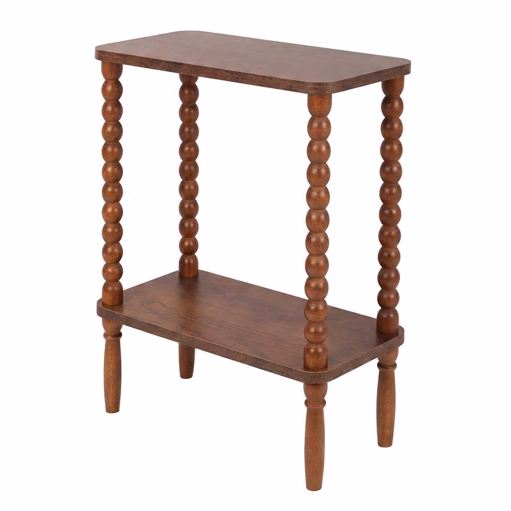 Levede Brown 2-Tier Narrow Side Table with MDF Storage and Rubberwood Legs – 2