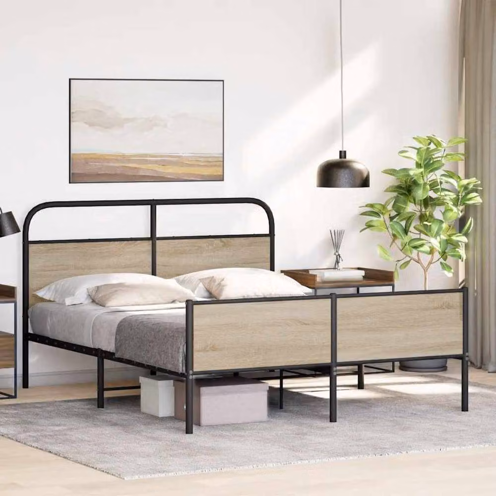 Berkfield Home Metal Bed Frame in Smoked Oak Brown, W/D/H: 180 x 200 cm – 2