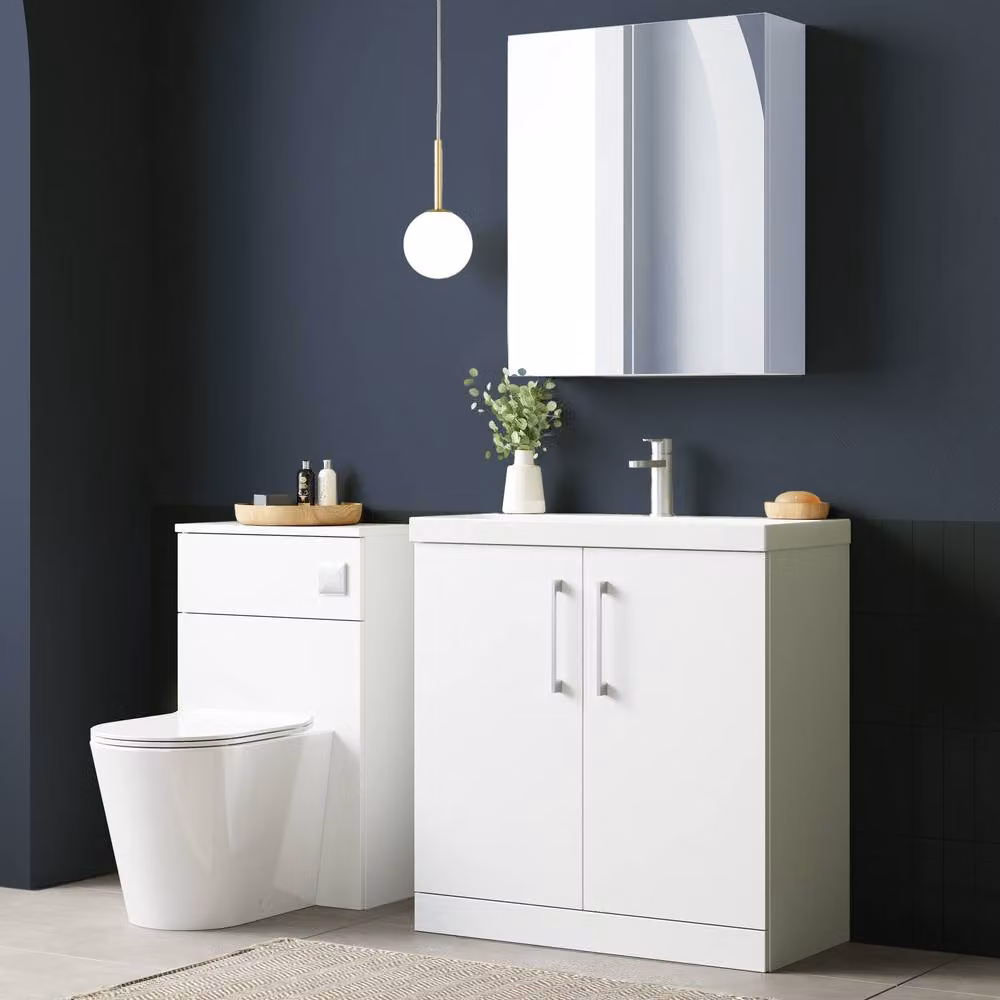 Balterley Modern White Glossy Bathroom Vanity Unit with 2 Soft Close Doors, W: 80 cm, H: 85 cm, D: 45 cm – 3